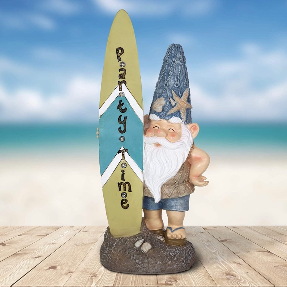 Exhart Solar Surfing Beach Bum Party Time Garden Gmome *NWT*